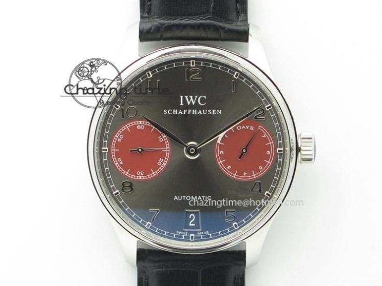 MIROTIME 0209 Portuguese Real PR IW500126 ZF 1:1 Best Edition Grey Red Dial On Black Leather Strap A52010 V Resilient 7333